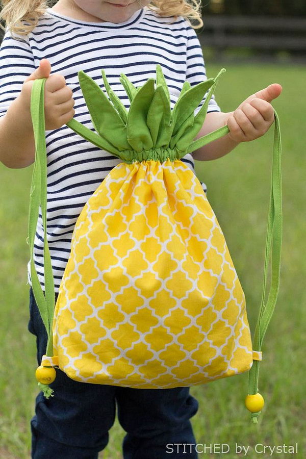 DIY Pineapple Drawstring Backback. What a cute handmade backpack for any child!. See the directions 