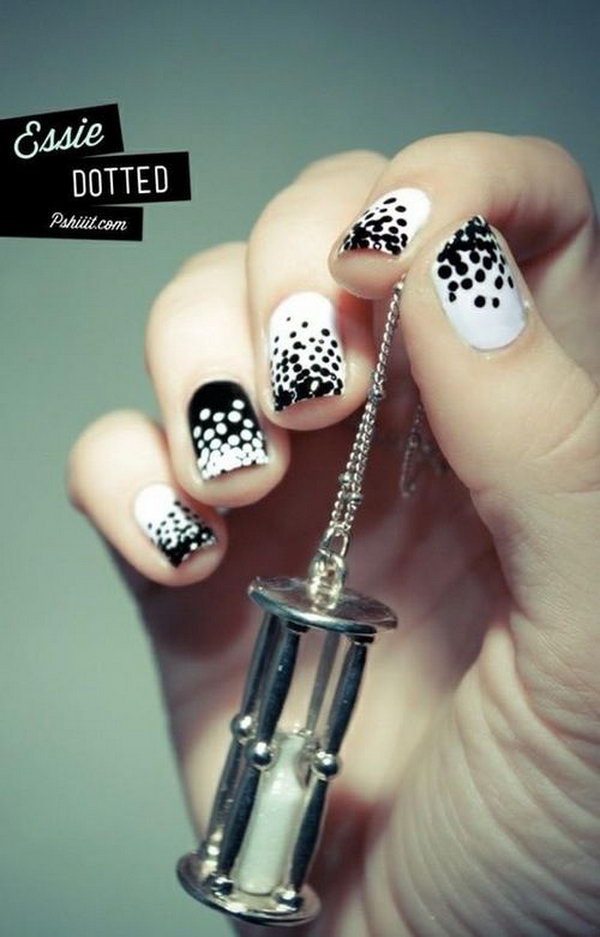 Cute Polka Dot Black and White Nail Designs. 