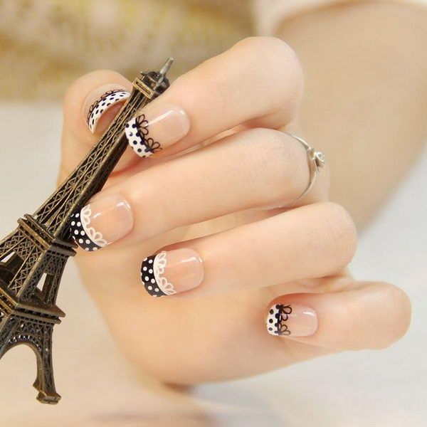 Fashionable Lace Black & White Nails. 