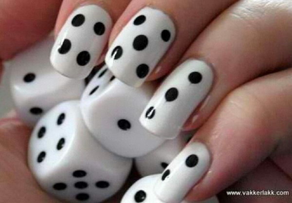 Dice Pattern Black and White Nail Designs. 