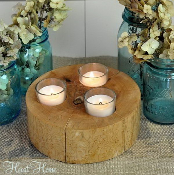 Rustic Wood Votive Holders. Get the instructions 