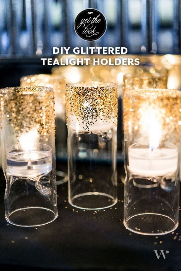 DIY Glitter Starry Night Candles . These will look awesome as extra bling in winter or great for a wedding, change out colors for seasonal or holiday. Tutorial via 