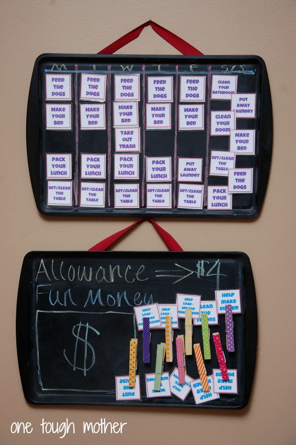 Turn cookie sheets into cool chalk chore charts 