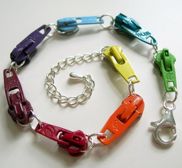 Bracelet made with vintage zipper slides in rainbow colors 