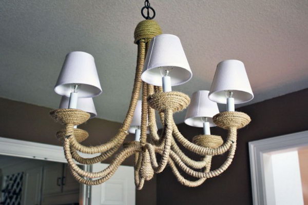 Rope Wrapped Chandelier. Check out the tutorial 