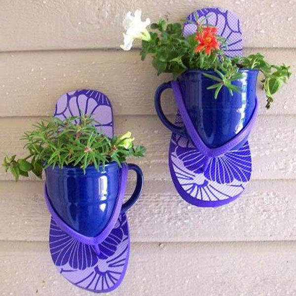 Wall Planter with Cups and Shoes. 