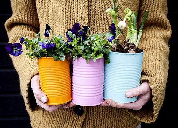 olorful Tin Can Planters for Spring. Check out the direction 