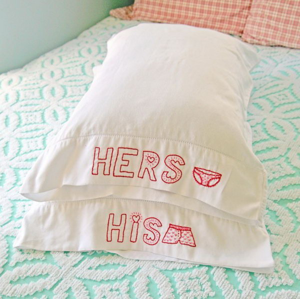 His and Hers Hand Embroidered Pillowcases 