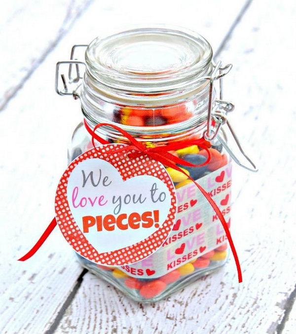 Sweet Jar of Treats Labeled 'We love you to pieces!' 