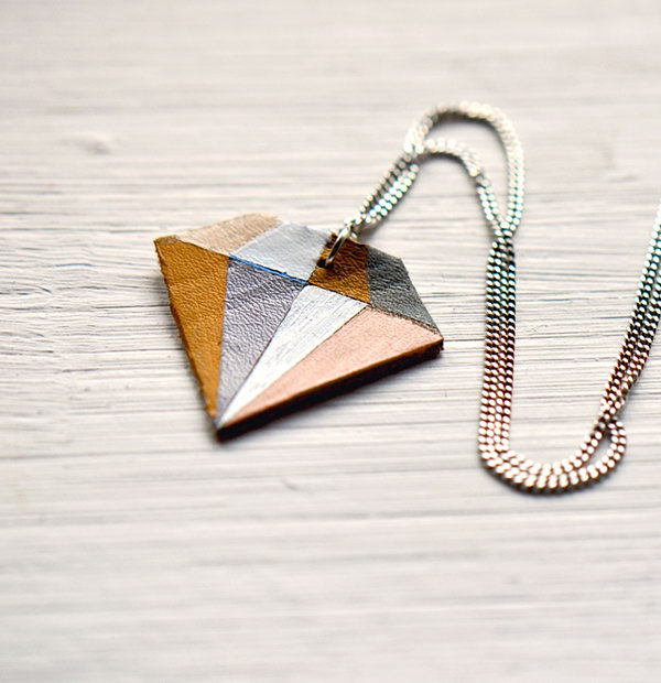 DIY Geometric Leather Diamond Necklace 