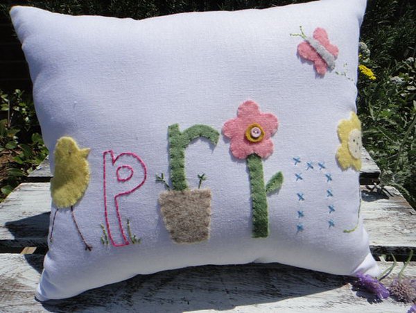 Colorful White Easter Linen Pillow 
