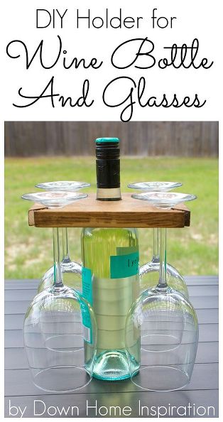 DIY Holder for a Wine Bottle and Glasses . Get the step by step tutorial 