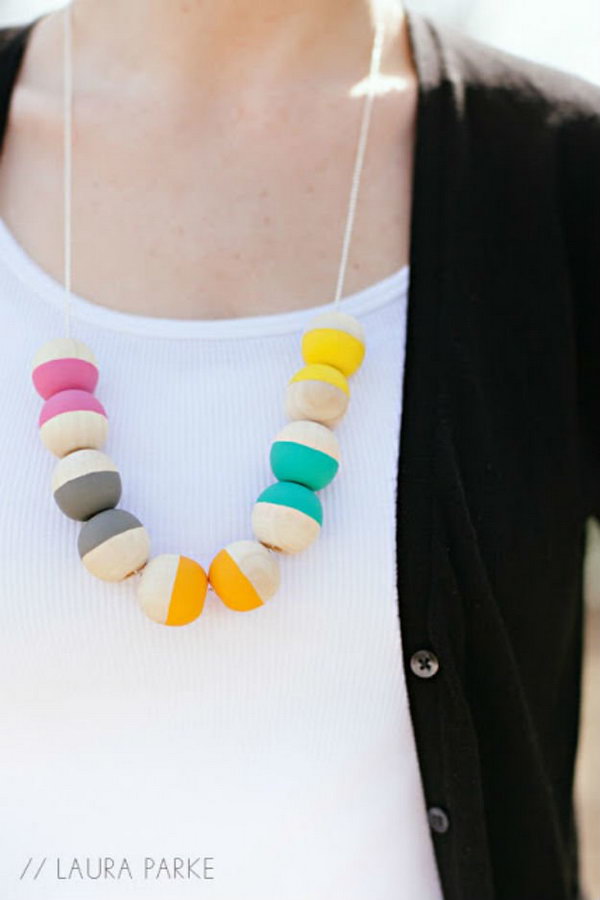 DIY Painted Wooden Beaded Necklace 
