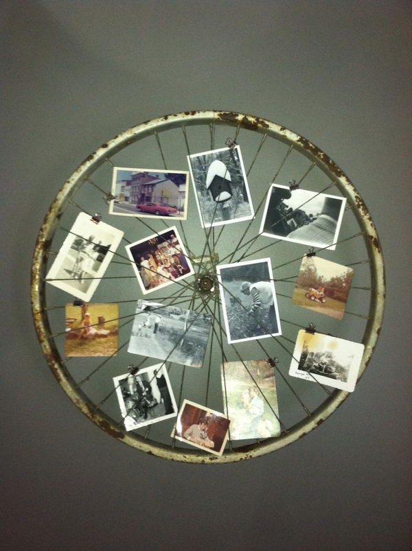Old Bicycle Wheel Picture Frame. 
