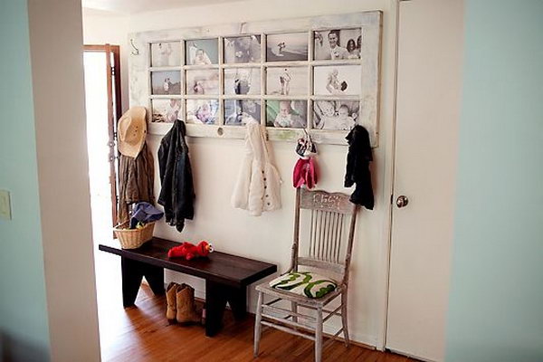 Repurpose an Old Door into a Picture Frame Coat Rack. 