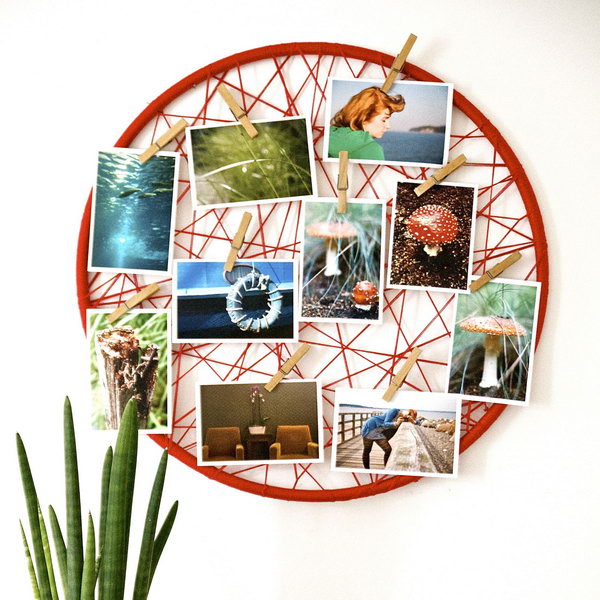 Photo Display with Rope and Clothespins. 