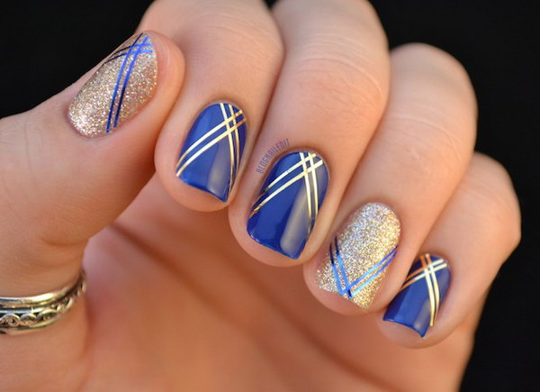 Blue Glitter Gold Nails. Such beautiful colors, cannot wait to try them! 
