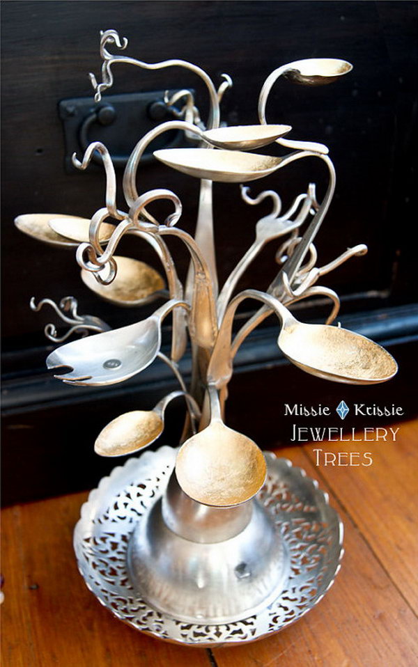 Jewelry Tree Made from Spoons and Forks. 