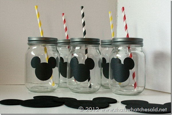 Mickey Mouse Mason Jars with Chalkboard Labels. 