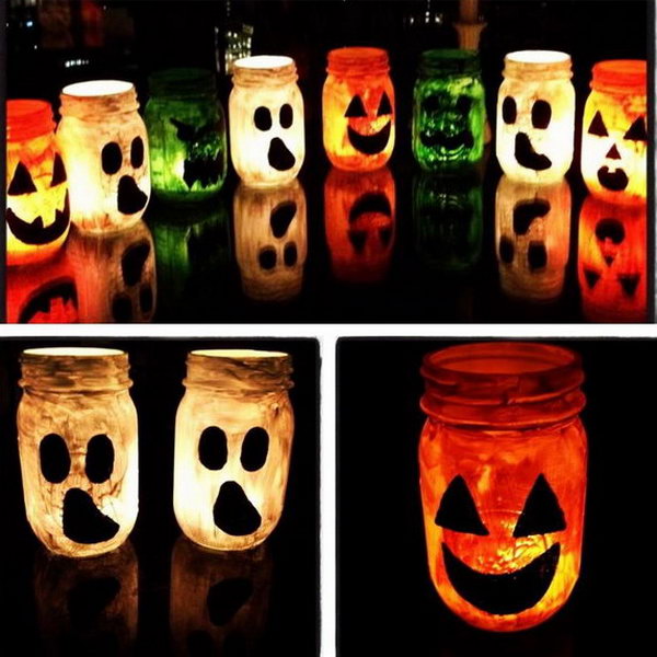 DIY Halloween Mason Jar Luminaries. 