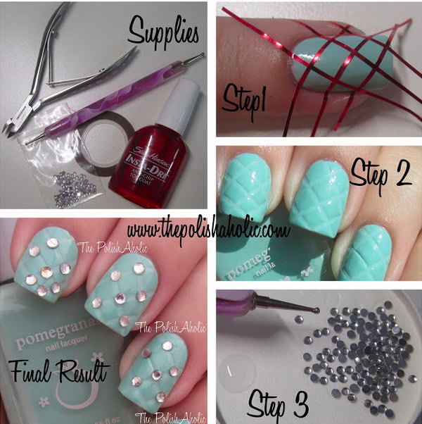 Studded Quilting Nail Art. This is such a easy and fun mani! Must try. 