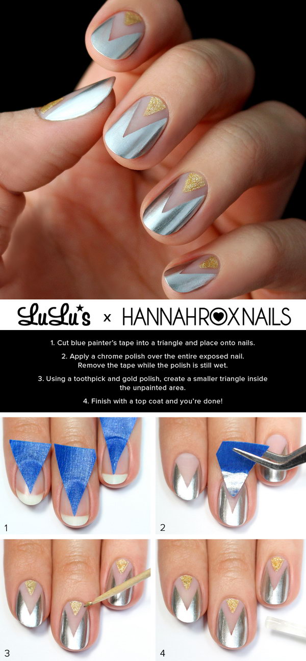 Gold and Silver Chevron Nail Art. This is such a easy and fun mani! Must try. 