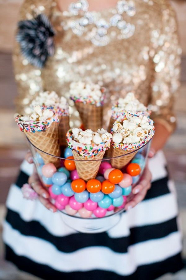 Popcorn Cones Dessert Display. 