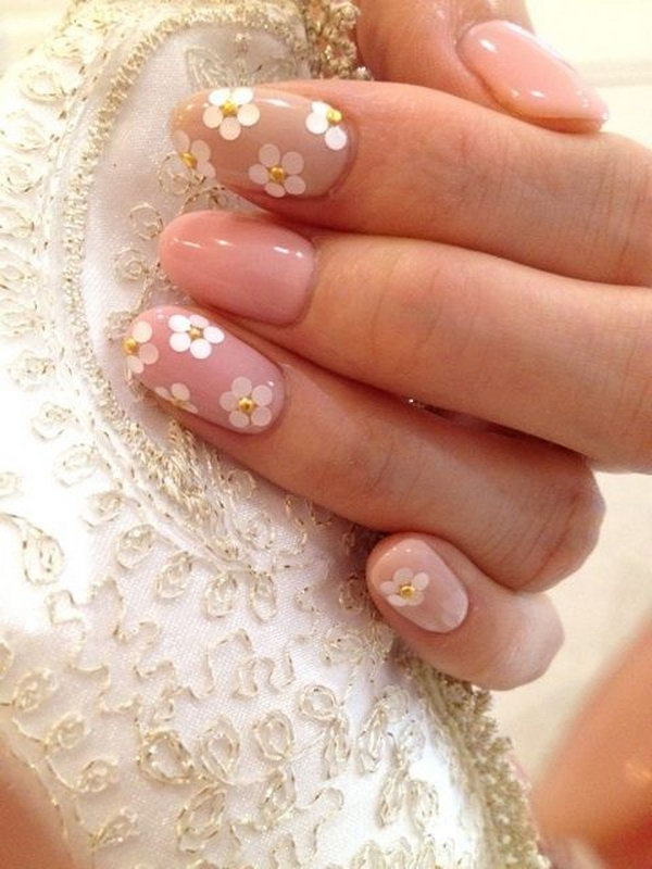 Japanese Floral and Gold Studds Nail. 