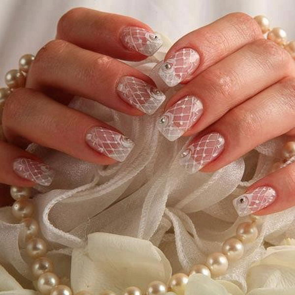 White Lace Wedding Nails. 