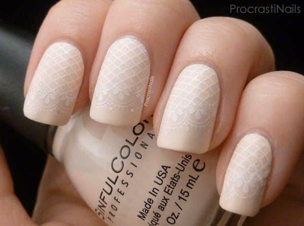 Delicate Lace Stamping Nails. See the tutorial 