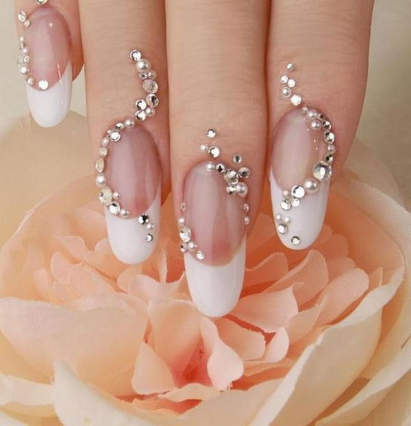 Stunning Diamond Embellished Nail Design. 