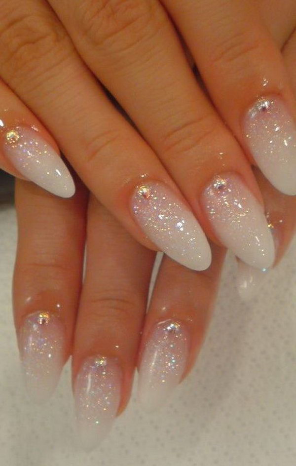 White Glitter Wedding Nails. 