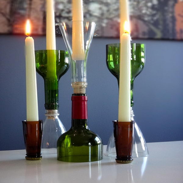Wine Bottle Candlestick Holders. 
