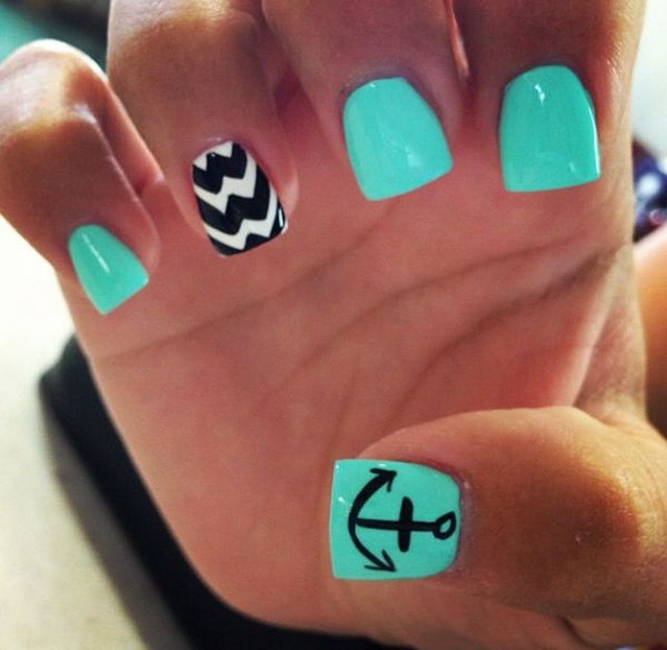 Green Nails with an Anchor Accented. 