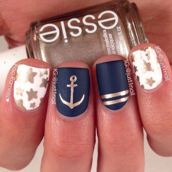 Glitter Stars and Anchor Nautical Manicure. 