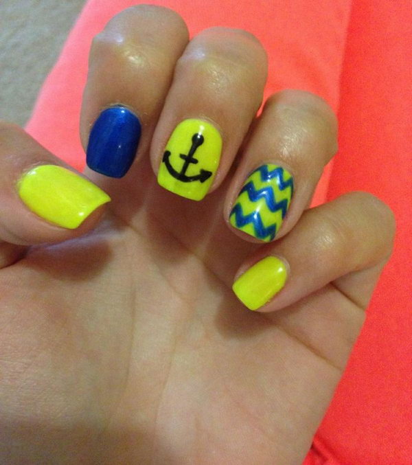 Blue and Yellow Anchor Nails. 
