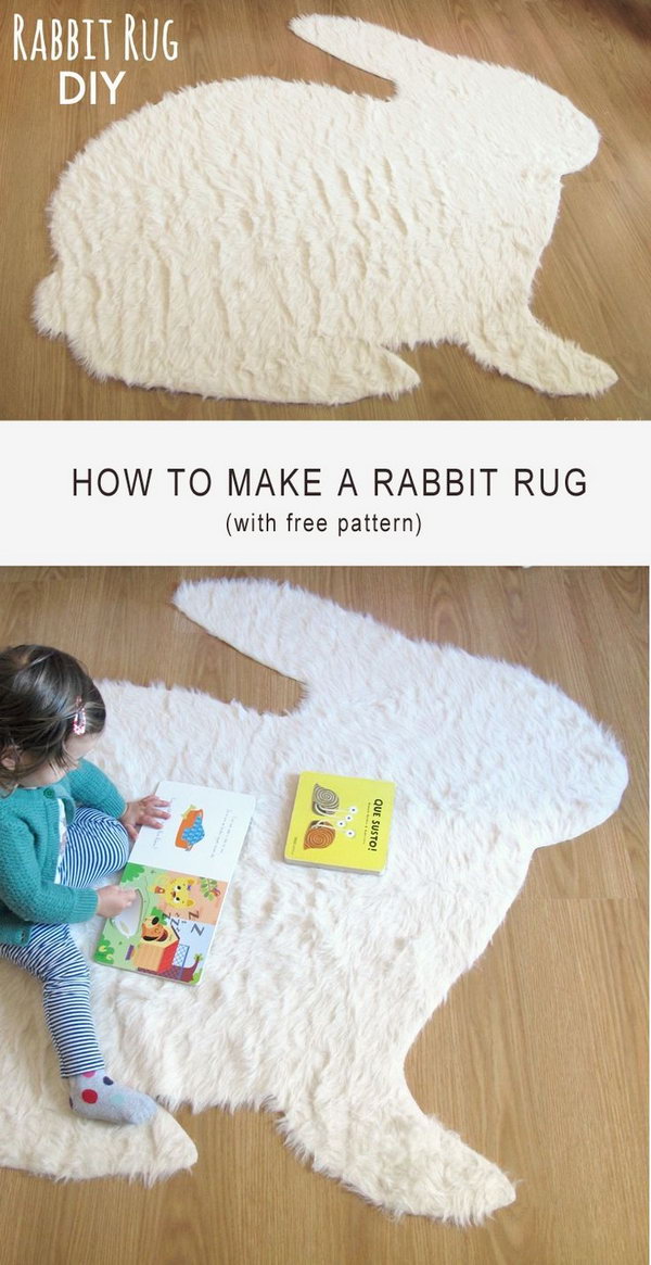 Easy and  Cute No Sew Rabbit Rug DIY. 