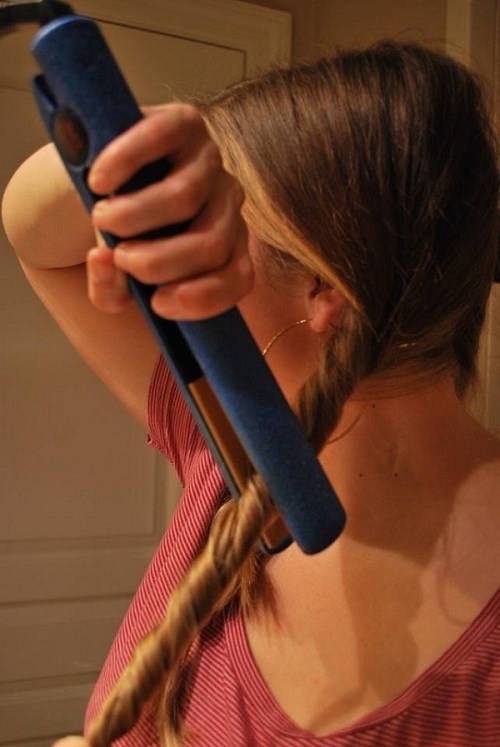 Twist Your Hair into a Ponytail and Flat iron the Twist to Make Waves. 