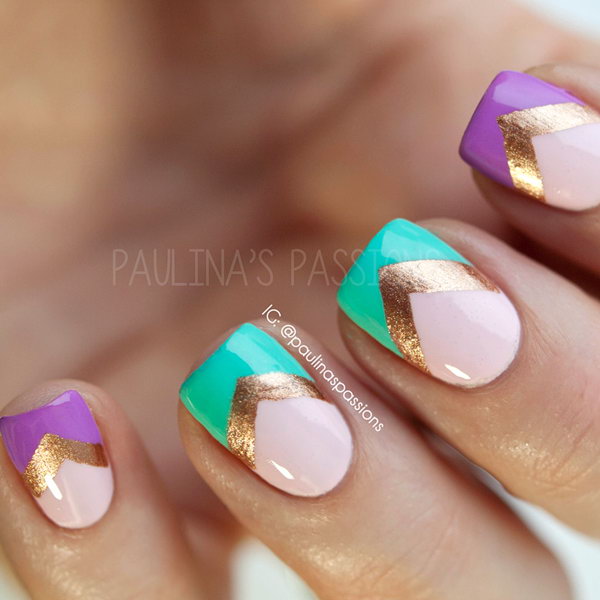 Purple, Turquoise, & Chevron Nails. See the tutorial 