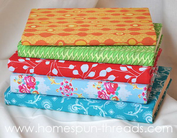 Fabric Covered Books. Give your vintage hardback books a fresh and new look with these colorful and patterned fabric covers. Learn more directions 