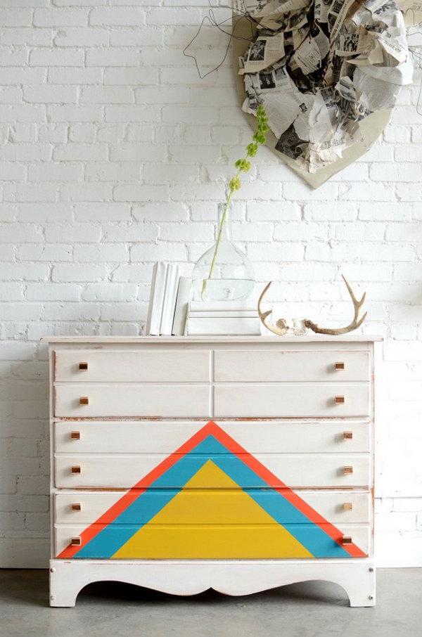 Multi colored Triangles Patterned Dresser. 