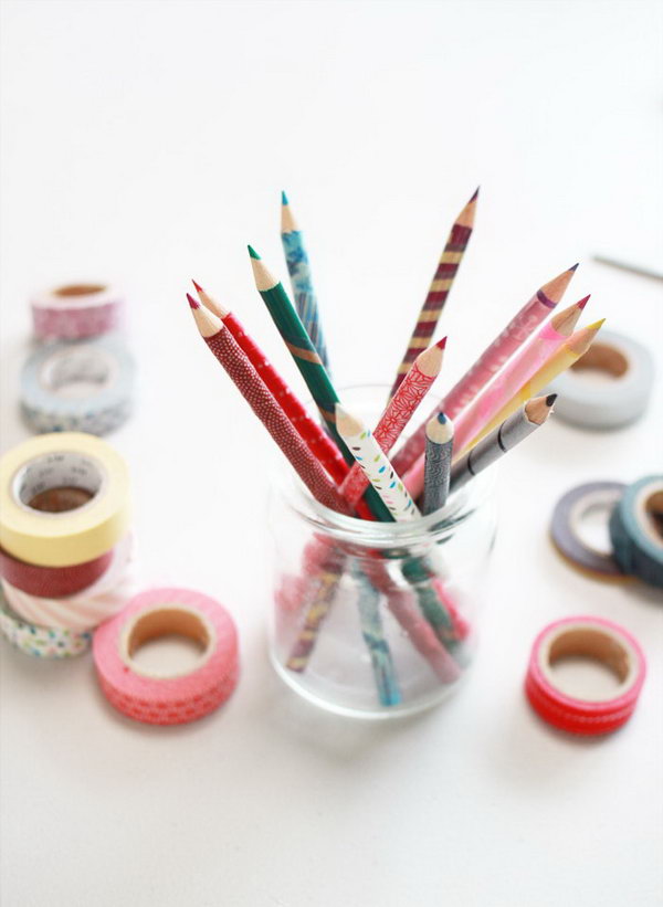 Washi Tape Pencils. Washi tape is pretty versatile in the DIY world for its gorgeous colors and fun patterns. Get the tutorial about how to make these washi tape pencils 