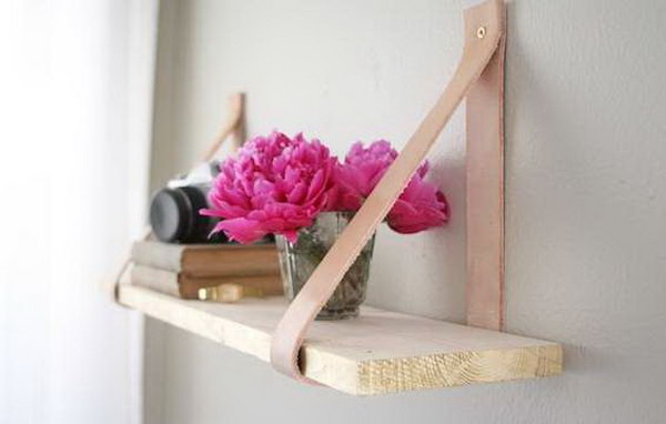Leather Strapped Shelf. See the tutorial 