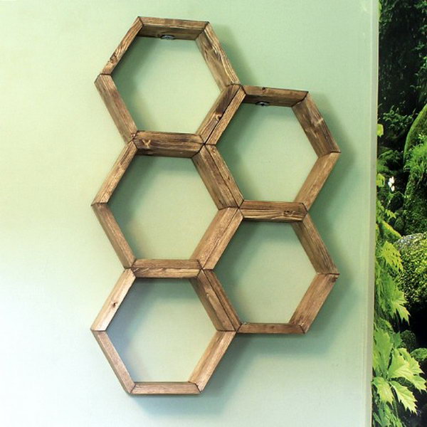 DIY Honeycomb Shelves. DIY instructions and project credit 