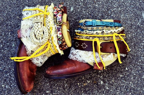 Easy DIY Belted Boots Using Old Cowboy Boots and Some Rad Belts. See the directions 