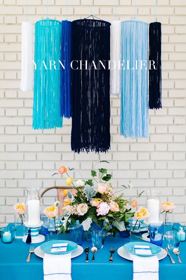 Gorgeous Yarn Chandelier Tutorial. Doesn't this yarn chandelier look striking and romantic? I'd like this for my shabby chic dining room. Tutorial via 