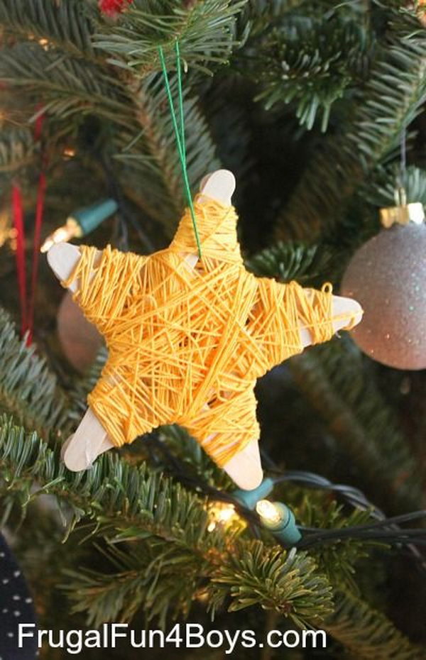 DIY Yarn Wrapped Popsicle Stick Stars. Craft these shaped yarn popsicle stick stars to adorn your Christmas tree with kids. This would not only be cute, but great for fine motor skills. Tutorial via 