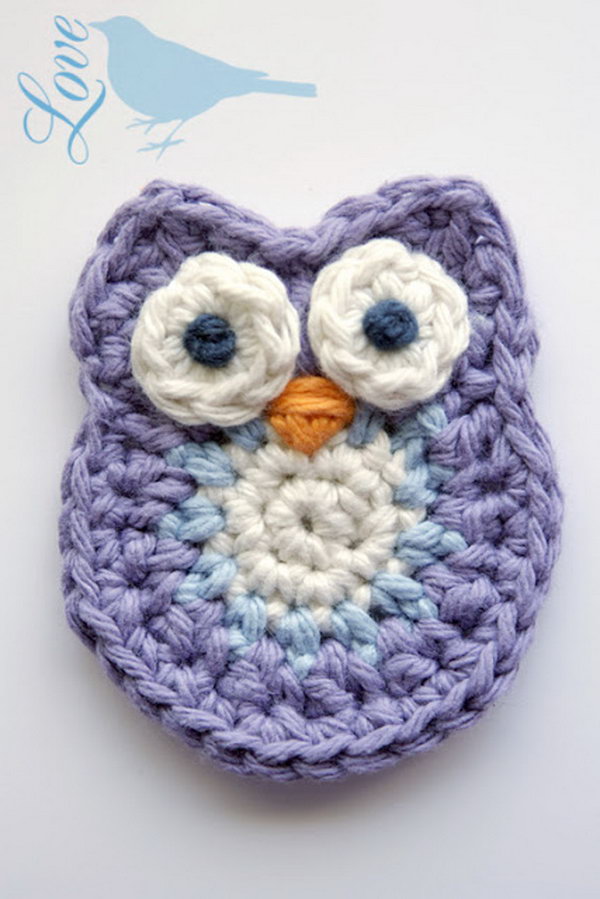 Cute Crochet Little Owl. This cute little owl is very easy to make and it will look lovely on a crocheted hat, bag or blanket. 