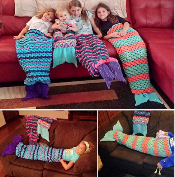 Crochet Mermaid Blanket. This fabulous crochet mermaid blanket is perfect for snuggling up in! It’s fun for little and big kids to make and would make a great gift. Tutorial via 