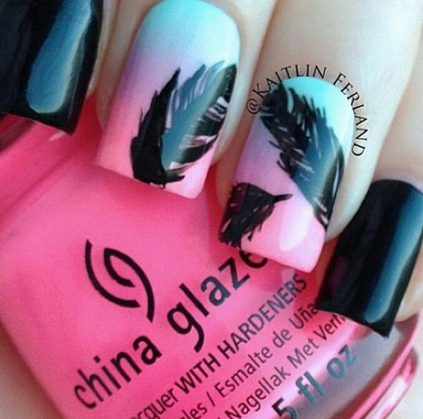 Feather Nail Design. Very pretty! I have to say, I am really into this feather design. 